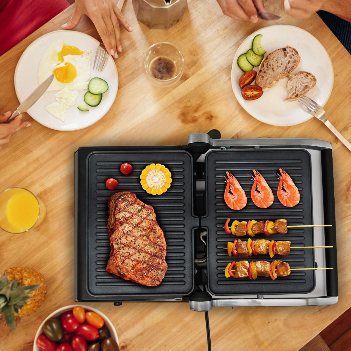 3-ühes 1200 W panini-pressgrill mittenakkuvate plaatidega, elektrigrill