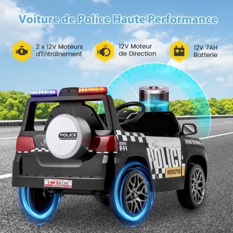12 V laste elektriauto, politsei elektriline lasteauto puldiga, elektriauto lastele alates 3. eluaastast, valge