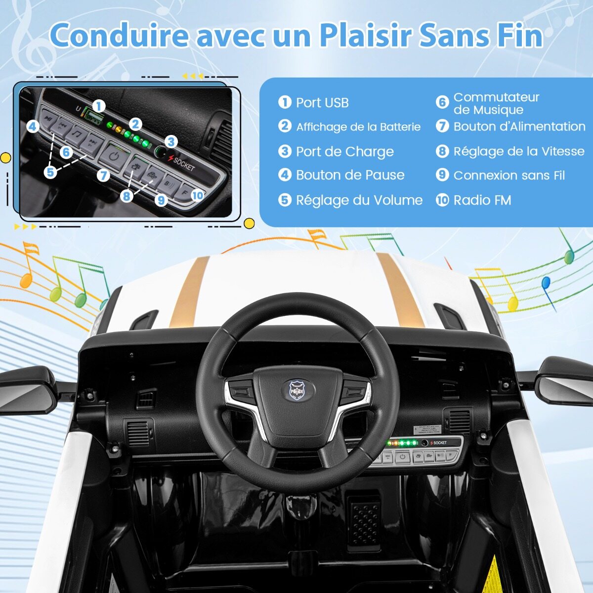 12 V laste elektriauto, politsei elektriline lasteauto puldiga, elektriauto lastele alates 3. eluaastast, valge