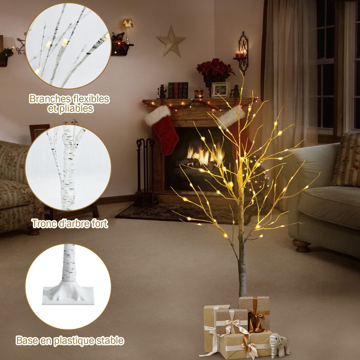 Puulamp 120 cm kaseimitatsiooniga LED-tuledega
