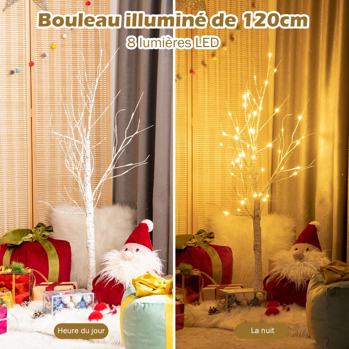 Puulamp 120 cm kaseimitatsiooniga LED-tuledega