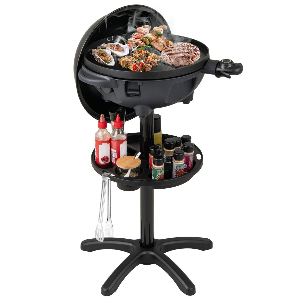 1200 W elektrigrill sise- ja välistingimustes kasutamiseks, 2-tsooniline mittenakkuva kattega küpsetusplaat, reguleeritav temperatuur, aed, must
