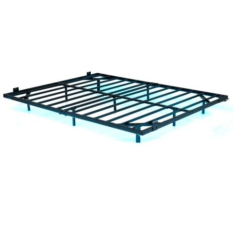 Ujuvvoodiraam 200 x 160 cm LED-valgustusega, moodne metallplatvormvoodi libisemisvastase peatusega, liistudest põhjata, must