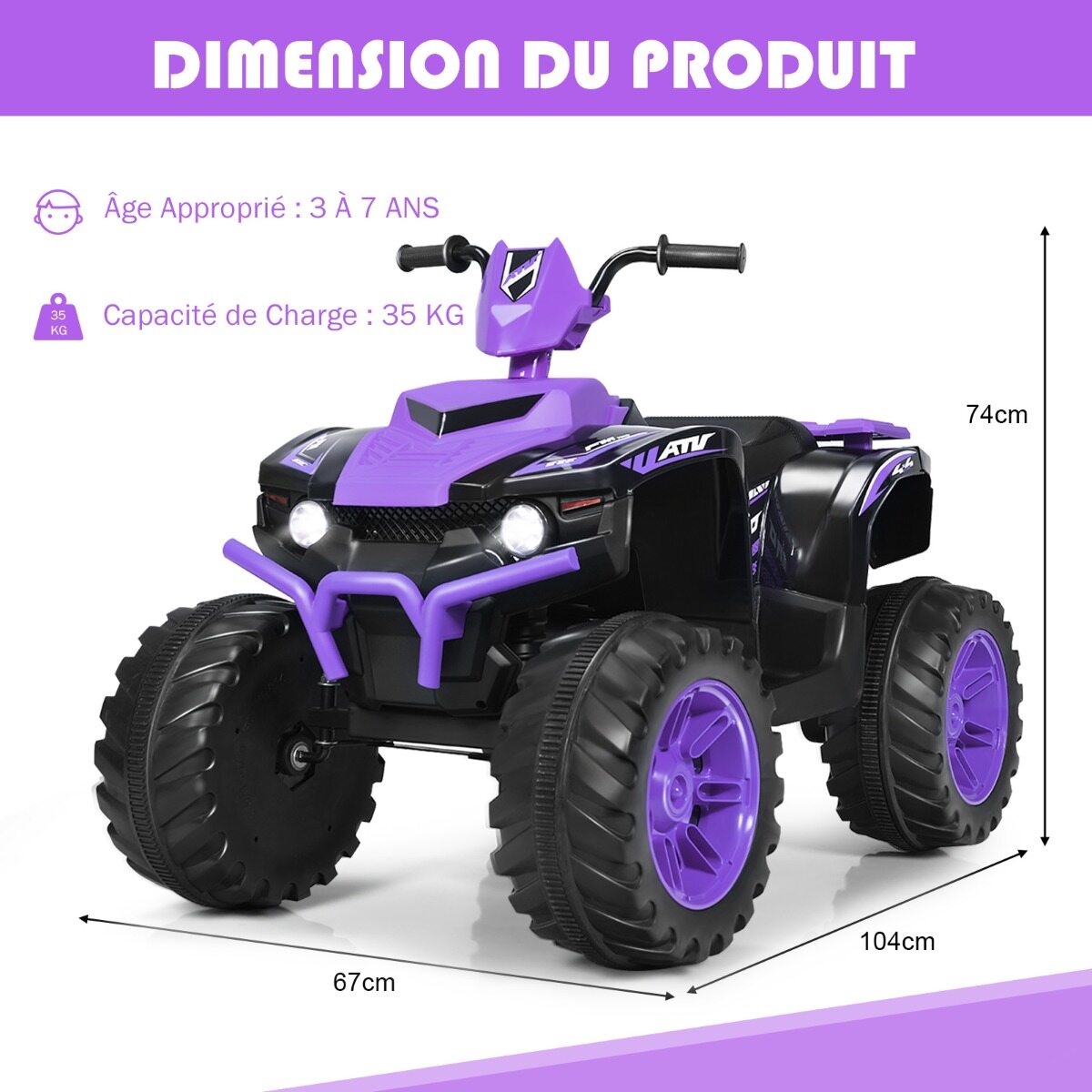 12 V elektriline laste ATV esitulega Mini elektriline ATV muusika ja signaaliga lilla