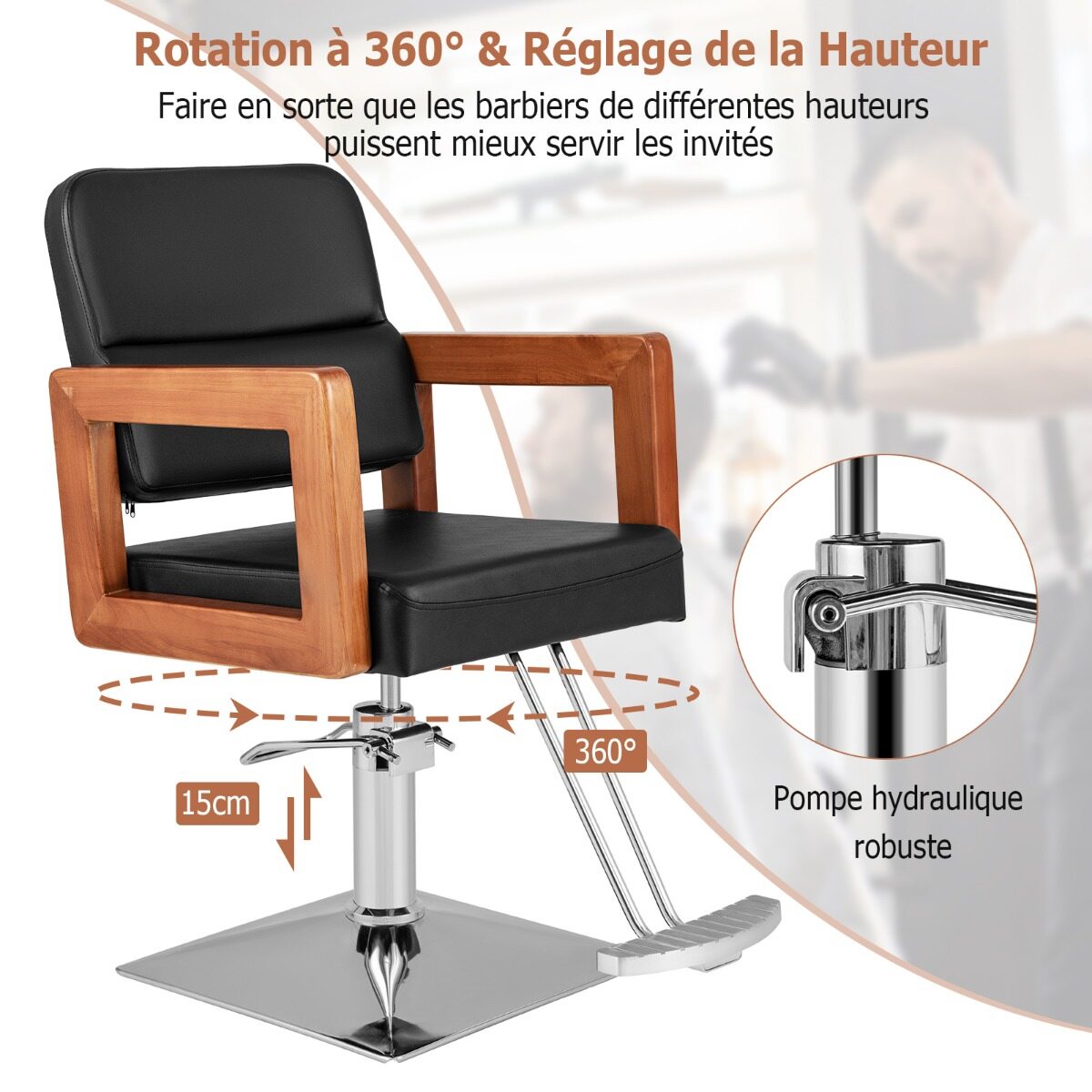 Hüdrauliline juuksuri tool, salongi tool juuksurile, 360 kraadi pöörlev - must