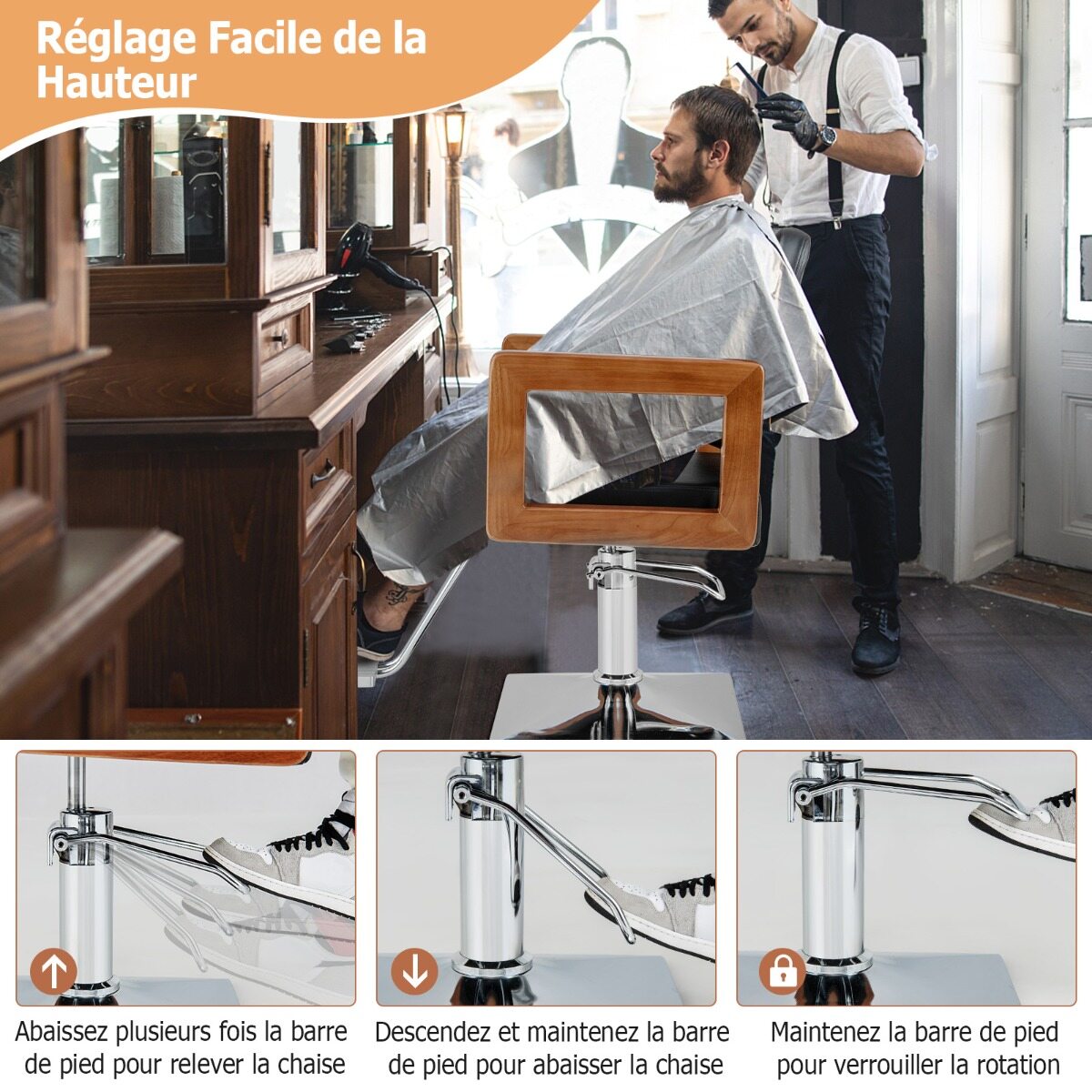 Hüdrauliline juuksuri tool, salongi tool juuksurile, 360 kraadi pöörlev - must