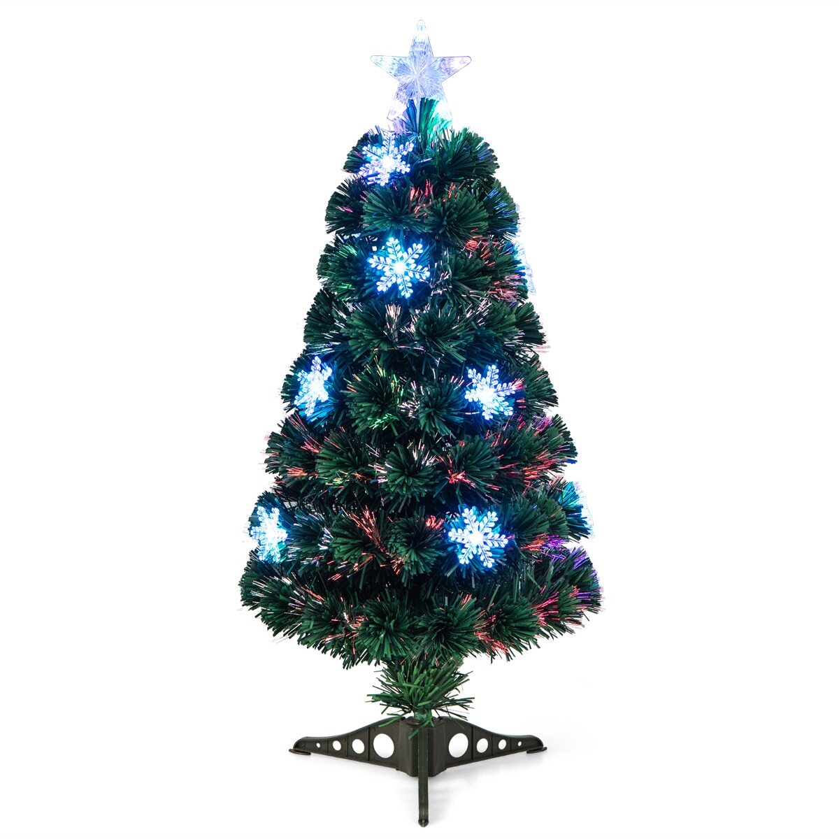 Kunstlik jõulupuu 90 cm LED-tulede ja alusega PVC plastist metallist jõulupuu lumehelvestega, roheline