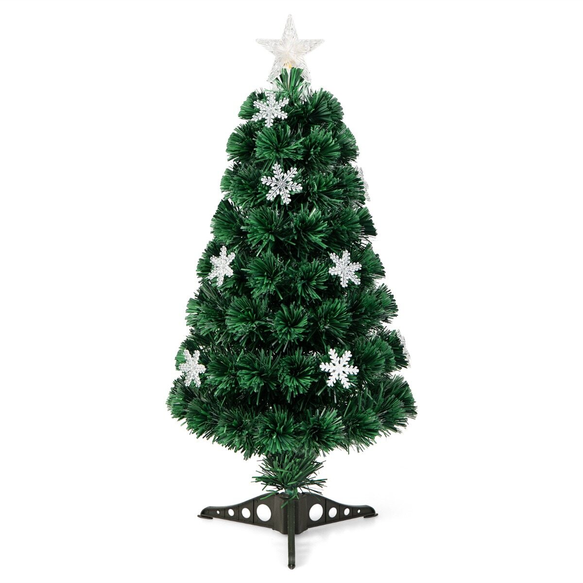Kunstlik jõulupuu 90 cm LED-tulede ja alusega PVC plastist metallist jõulupuu lumehelvestega, roheline