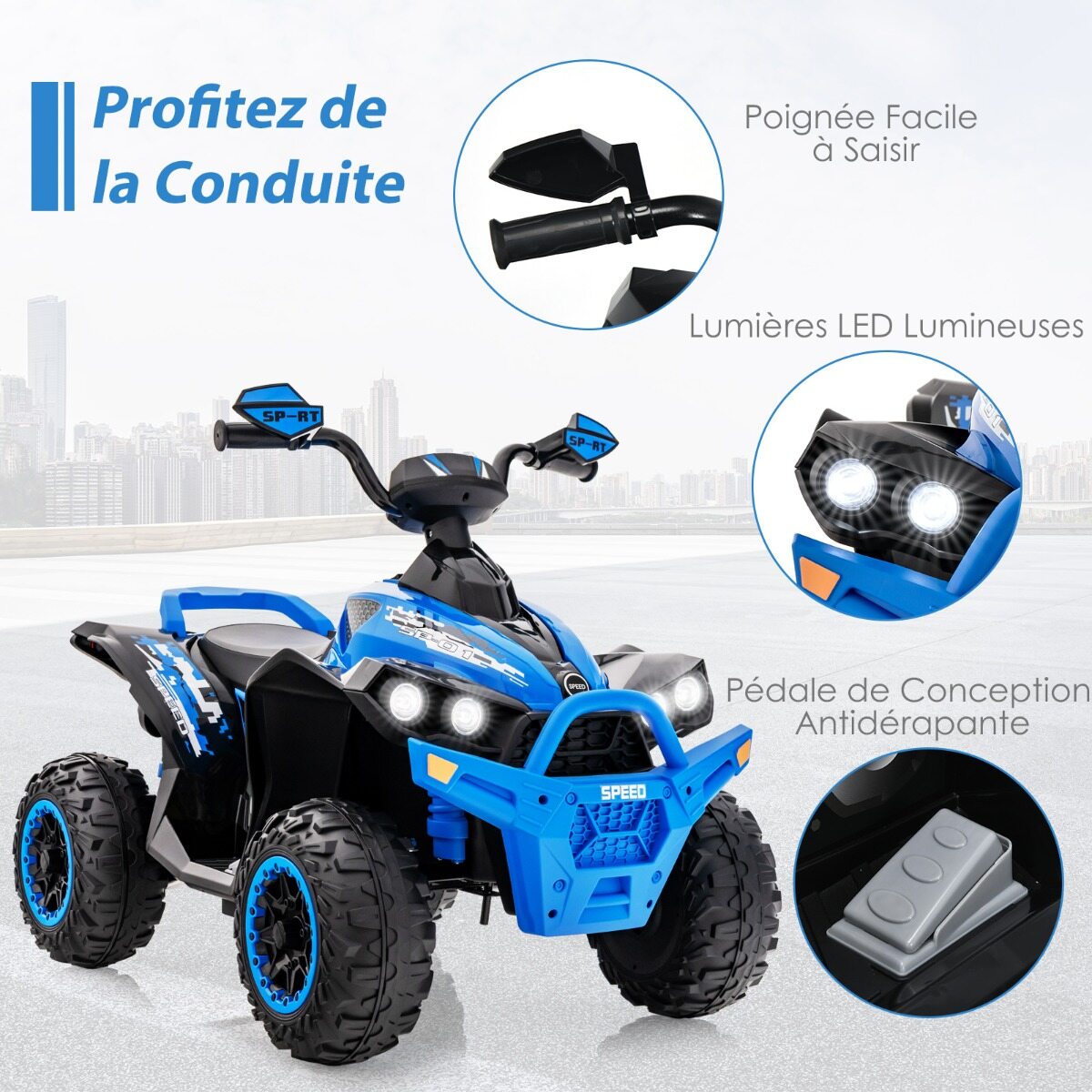 12 V elektriline laste ATV helisignaali ja LED-esitulega, sinine