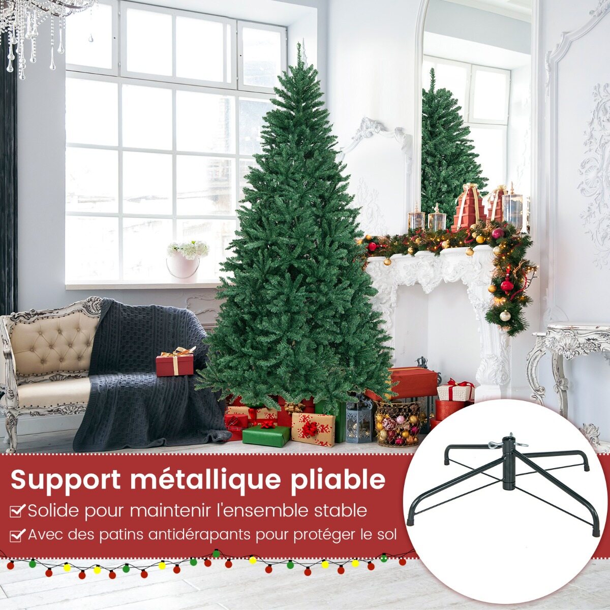 Kunstlik jõulupuu 225 cm 2254 PVC oksad kokkupandav metalljalg hingedega kiire paigaldusega roheline