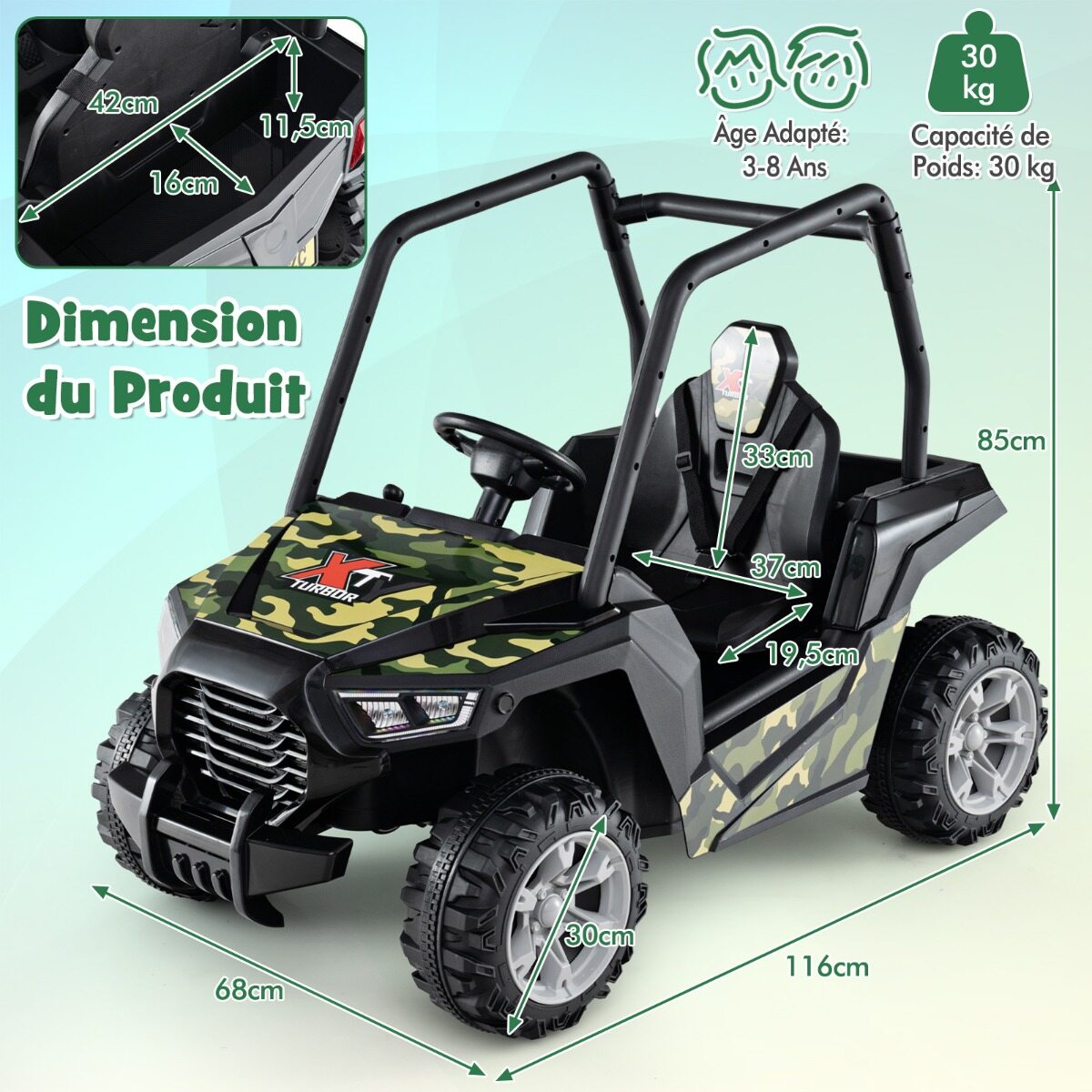 Laste elektriauto 2,4 G puldiga 24 V elektriauto UTV lastele alates 3. eluaastast roheline
