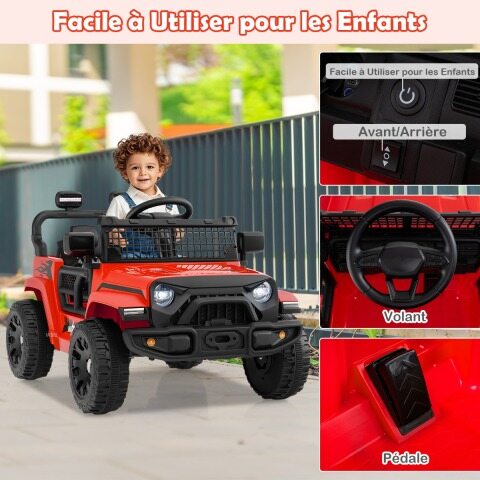 12 V laste elektriline patareidega autoveok puldiga 3 kiiruse, LED-tulede, muusika ja signaaliga, 3+ aastastele, punane