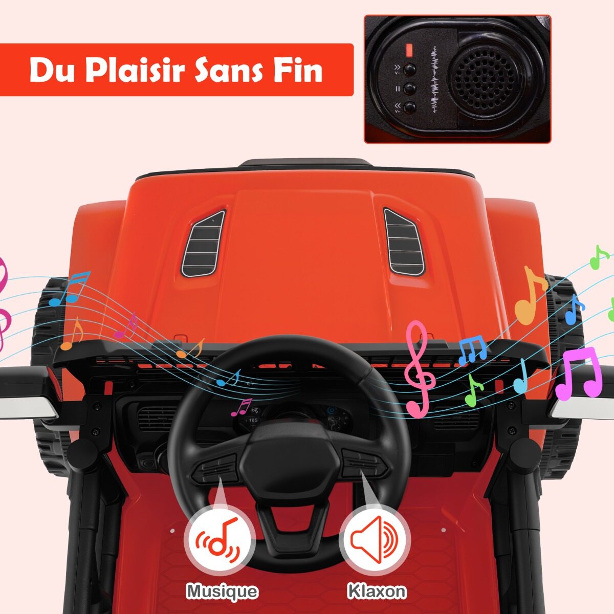12 V laste elektriline patareidega autoveok puldiga 3 kiiruse, LED-tulede, muusika ja signaaliga, 3+ aastastele, punane