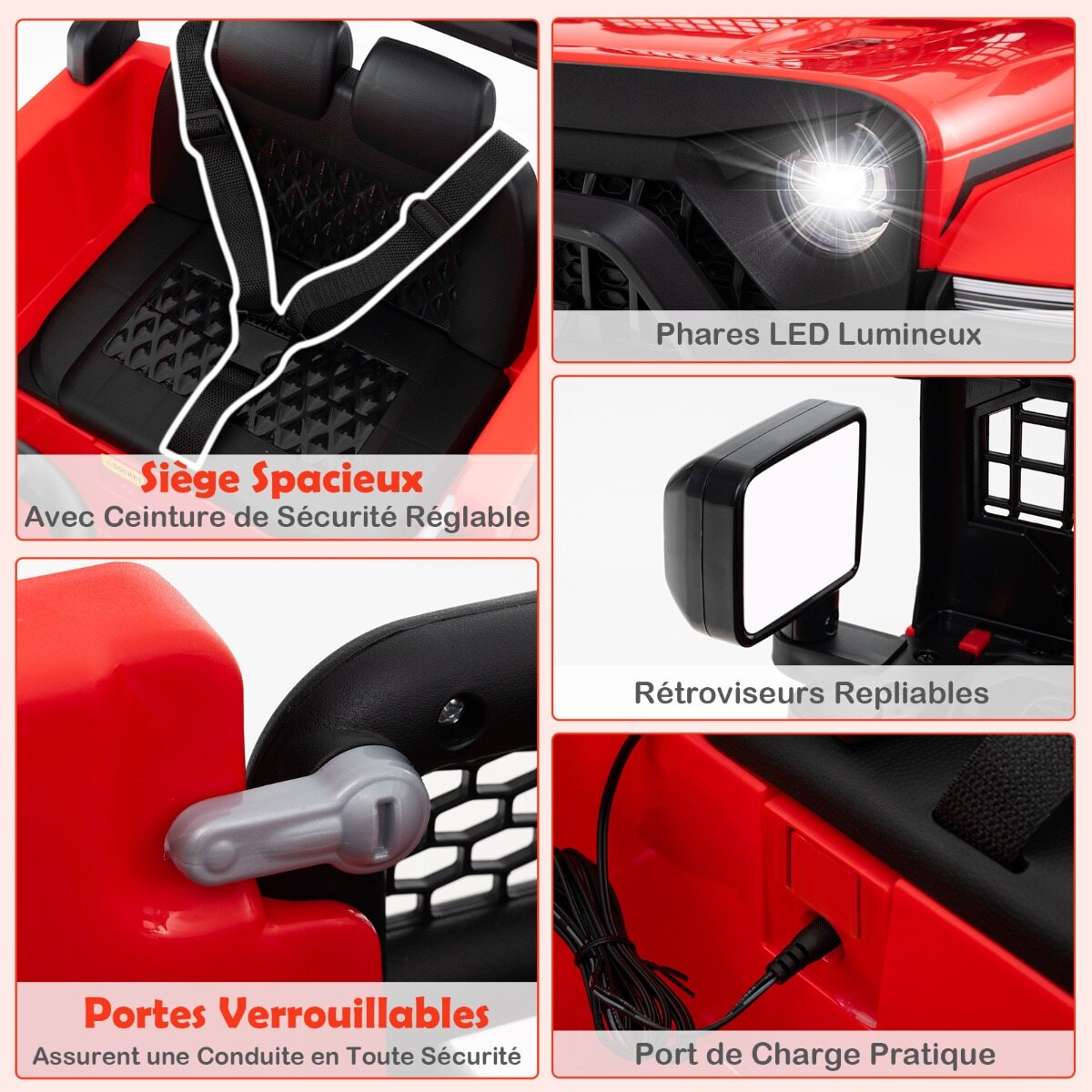 12 V laste elektriline patareidega autoveok puldiga 3 kiiruse, LED-tulede, muusika ja signaaliga, 3+ aastastele, punane
