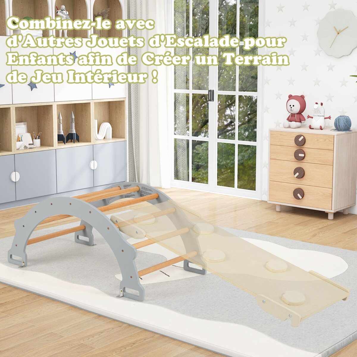 Puidust ronimiskaar pehme padjaga kiikumiseks, ronimiseks ja roomamiseks. Ronimisraam hall.