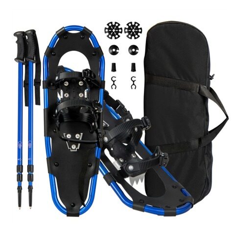 63 cm mitmeotstarbeline räätsakomplekt, ergonoomilised räätsad kinnitussüsteemiga, alumiiniumraamiga, matkakepid, sinised