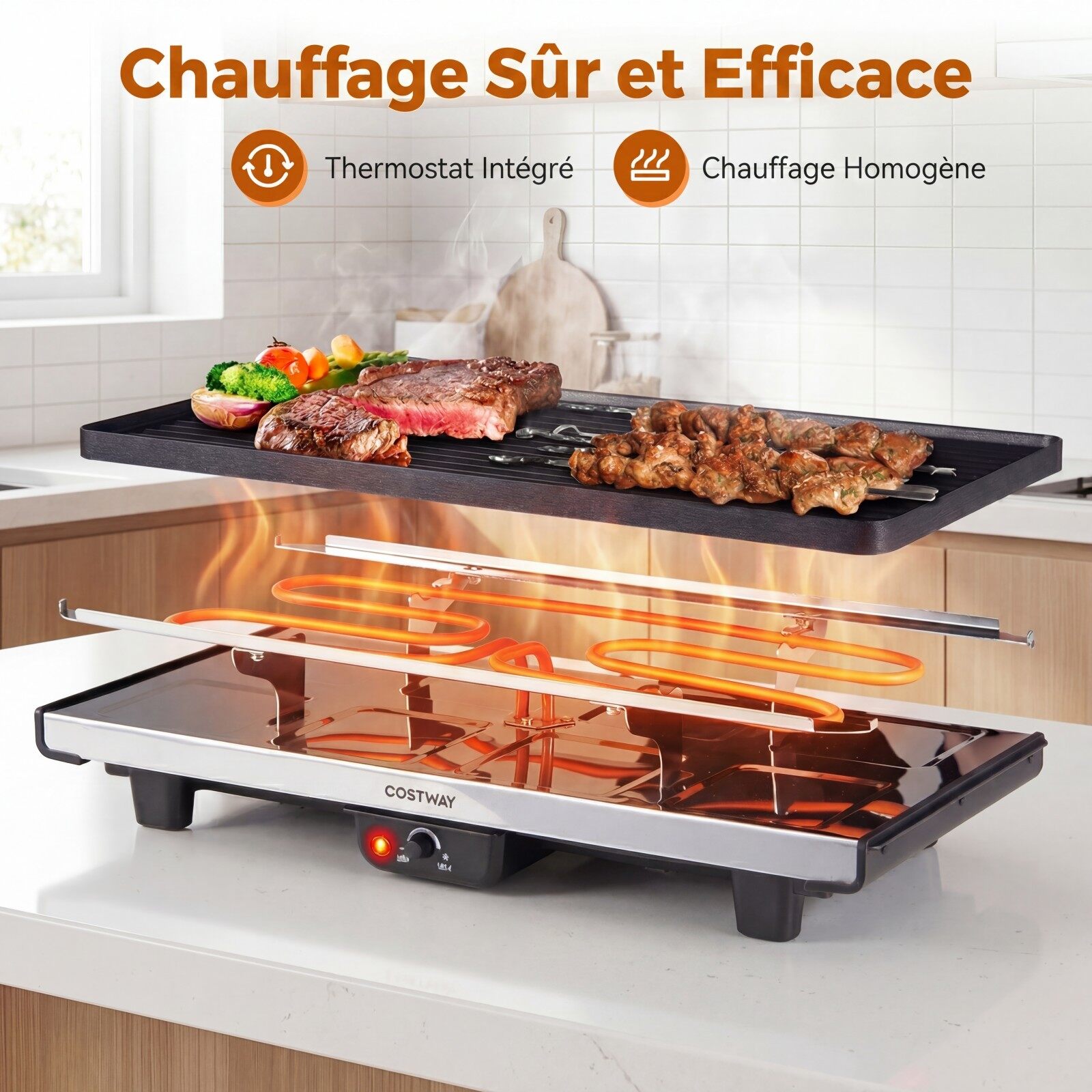 1400 W 2-ühes raclette-grill pööratava mittenakkuva plaadiga, 8 panni, 8 puidust spaatli ja tangidega, reguleeritav temperatuur, 48x24x12cm, must