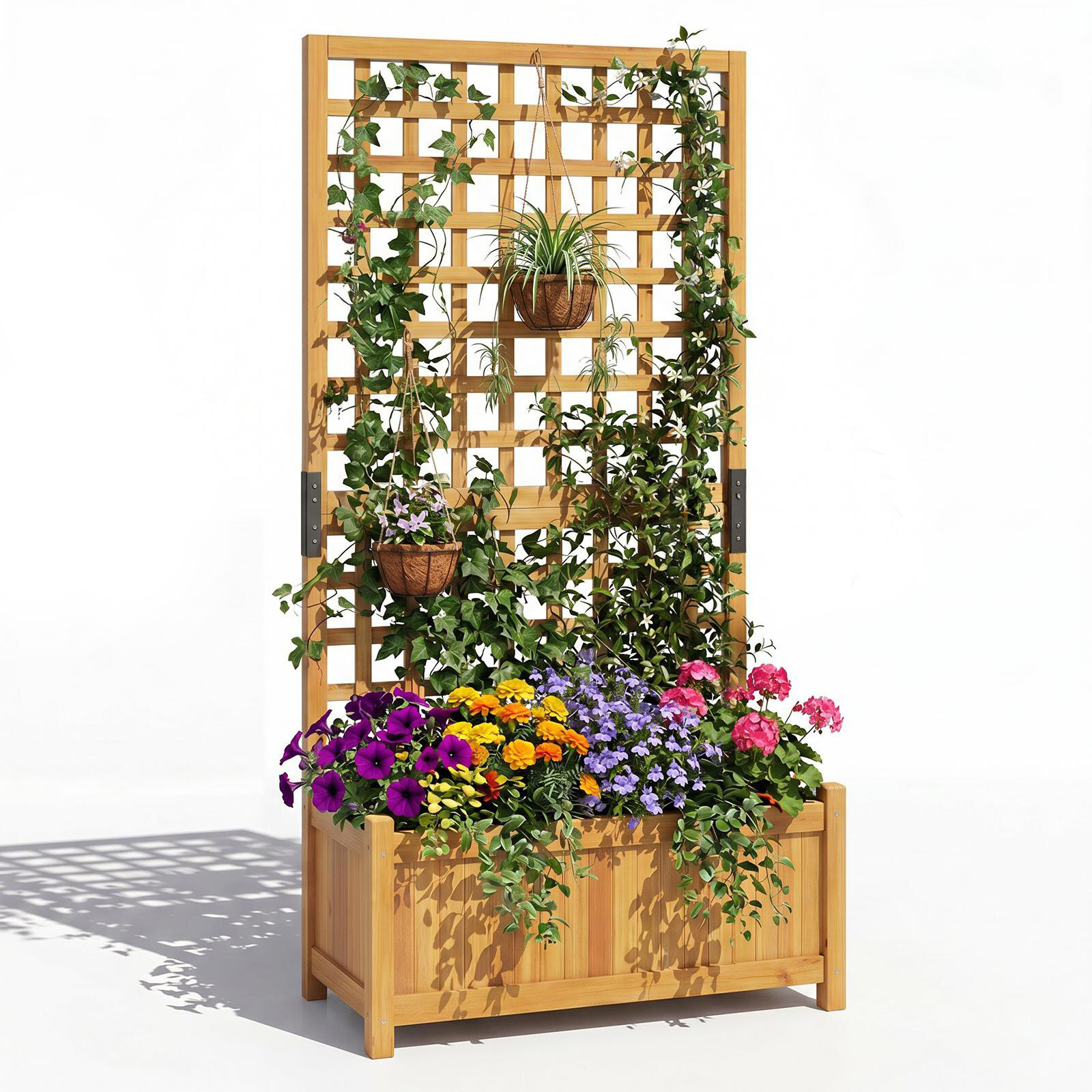 Puidust võrega lillepott, kõrgendatud lillekast drenaažiavadega, eemaldatava põhjaga, privaatsust tagav ekraaniga lillepott, 76 x 32 x 143 cm, oranž