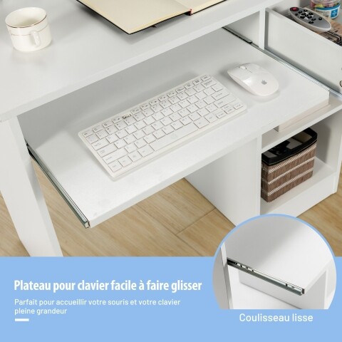 Laud laadimisjaama, klaviatuurialuse, sahtli ja reguleeritava riiuliga, valge 105 x 55 x 89 cm