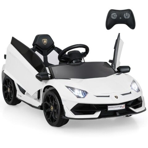 Litsentseeritud Lamborghini 12 V elektriline mänguauto lastele, puldiga elektrisõiduk valge