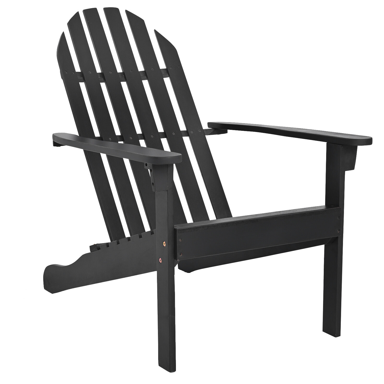Adirondacki terrassitool, akaatsiapuidust kaminatool kaldus istme ja kõrge seljatoega, ergonoomiline liistudega tool, must