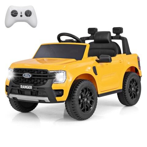 Laste elektriauto Ford 12 V laste elektriauto puldi, hoiukorvi, USB ja muusikaga, kollane