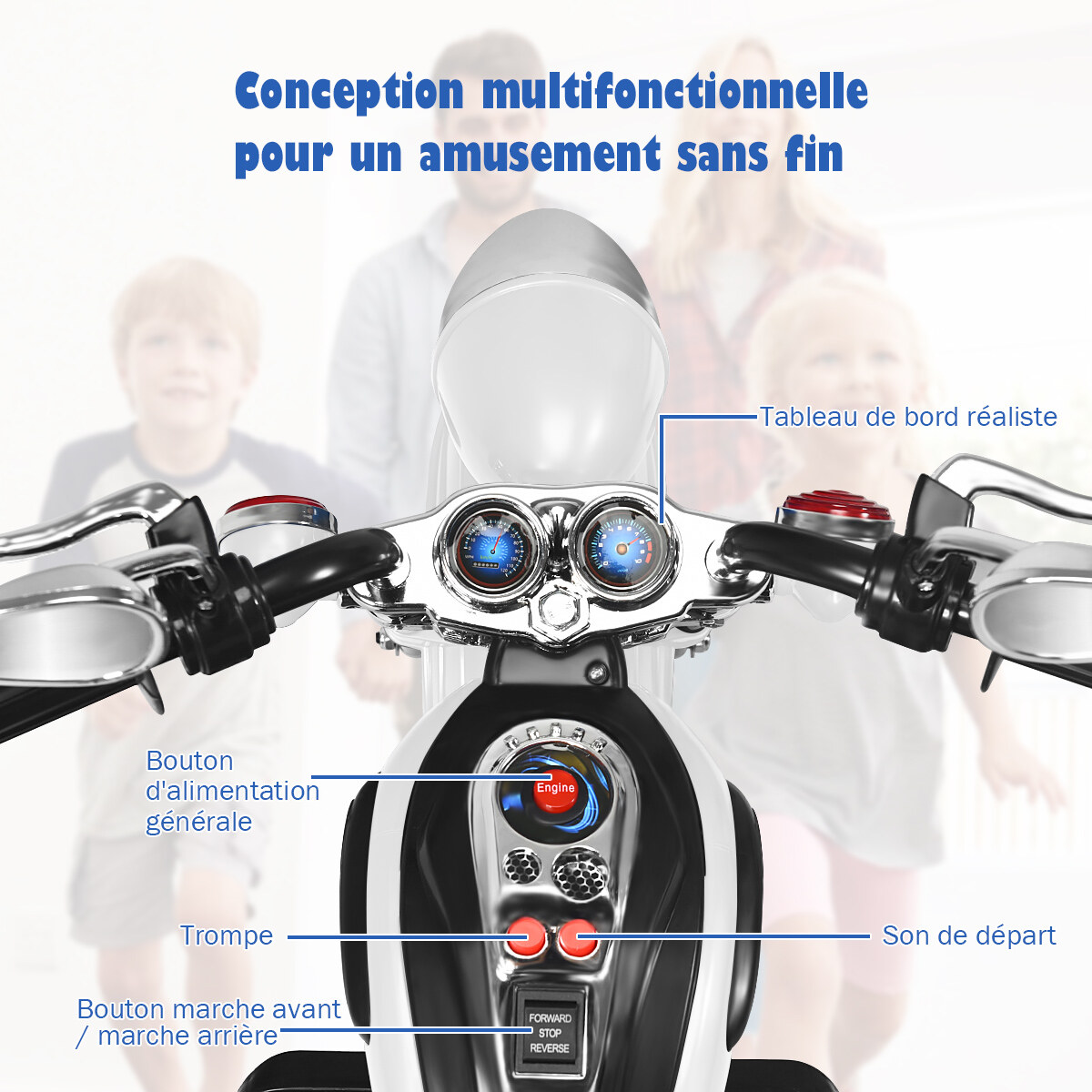 Laste chopper-elektrimootorratas 3 km/h