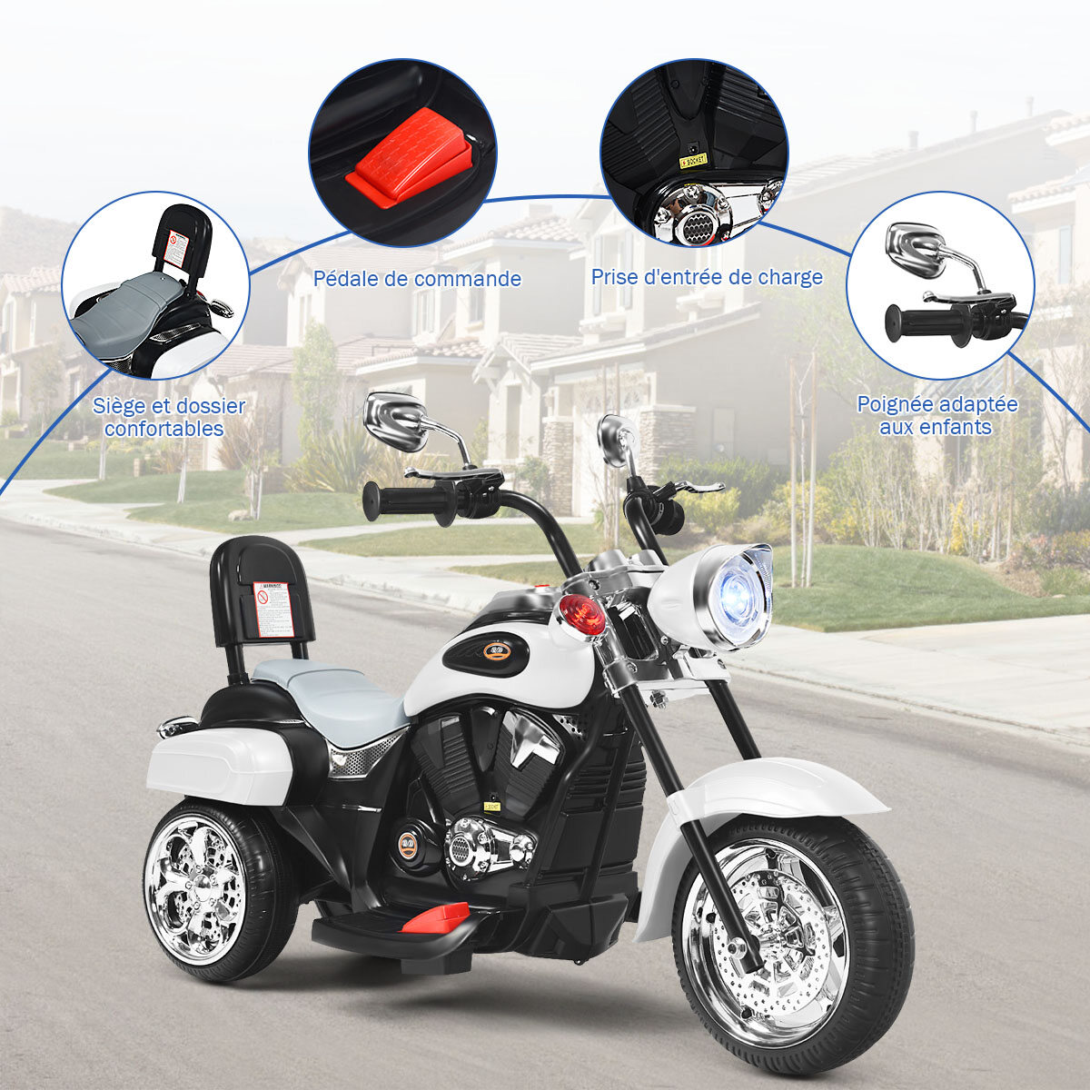 Laste chopper-elektrimootorratas 3 km/h