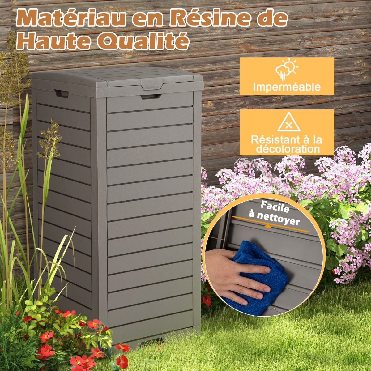 2 tk 118 l õueprügikaste kaane ja väljatõmmatava vedelikualusega, topeltlukuga kaan, kohvivärvi disain