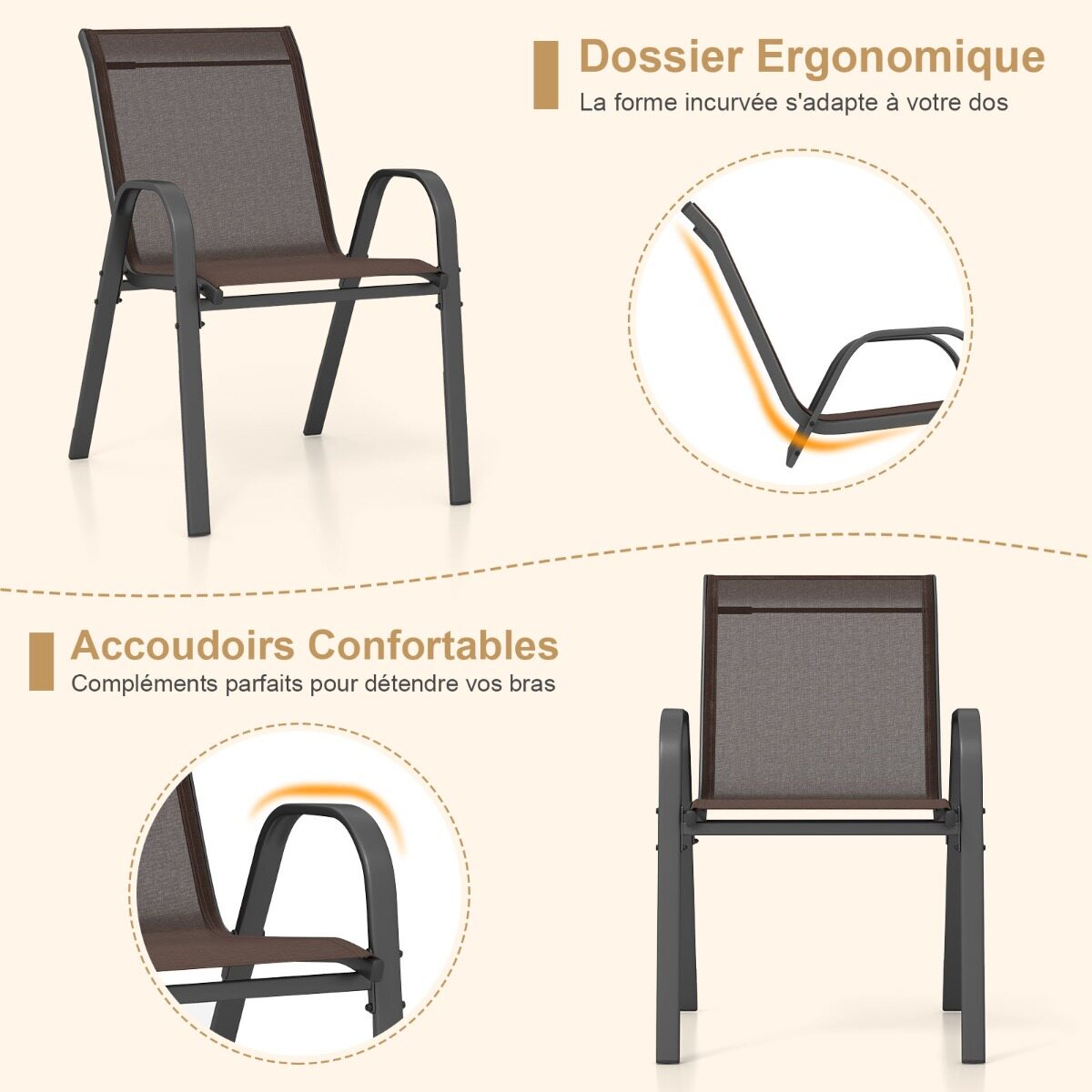 2 virnastatava aiatooli komplekt, valmistatud tekstiilkangast ja metallraamist, 56 x 70 x 84 cm, pruun