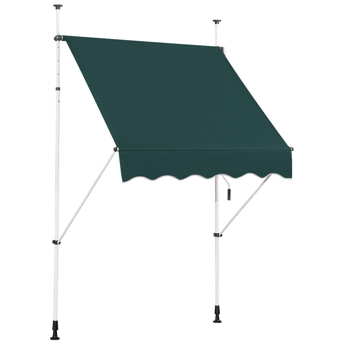 Käsitsi väljatõmmatav varikatus 150 x 125 cm, reguleeritava kõrgusega 2-3 m, puurimist mittevajav, metall ja kangas, aknale, rõdule või aeda, roheline