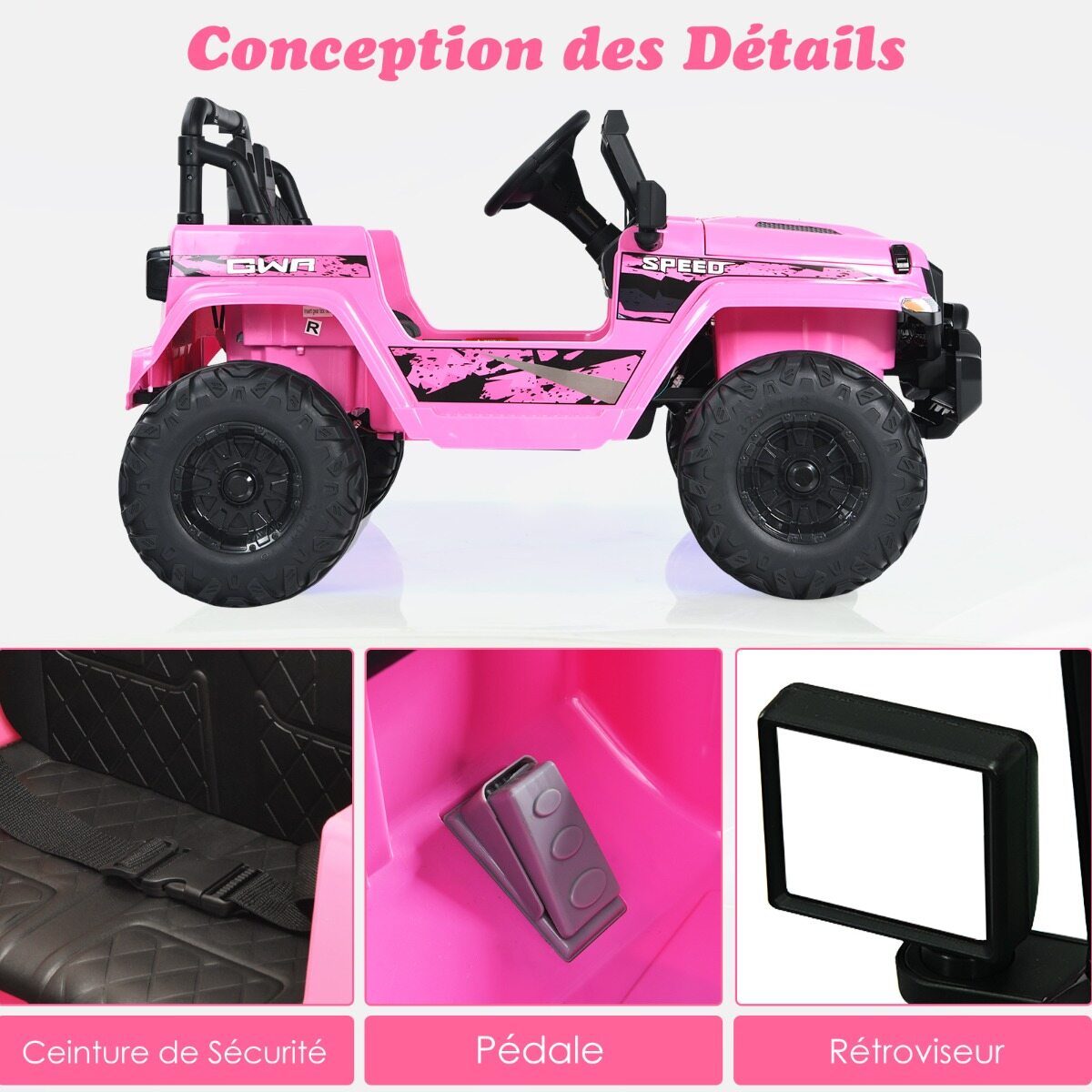 Laste veoauto akutoitel elektriauto 2 istmega 114 x 78 x 67 cm roosa