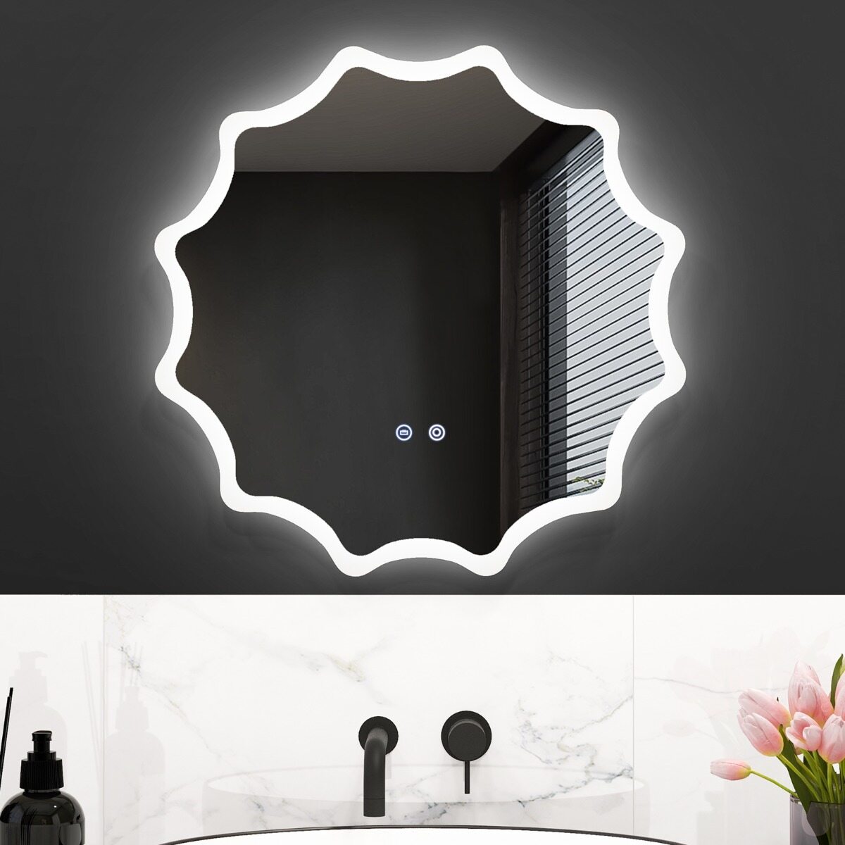 Vannitoa peegel uduvastase peegli, soojendusega lainelise disainiga LED-peegelseina peegel 60 x 60 cm