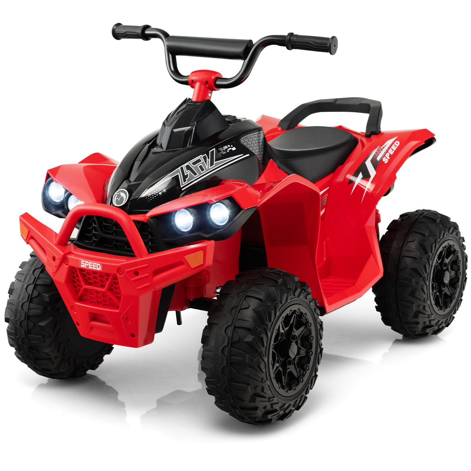 12 V elektriline laste ATV kiirusega 2,2/4,3 km/h, signaali, muusika ja LED-tuledega, punane