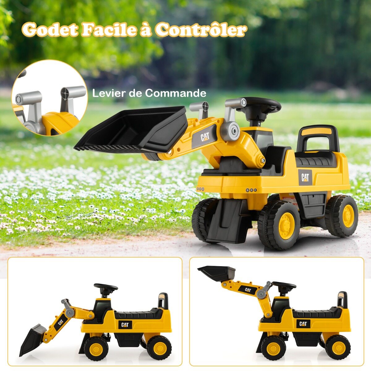 Kid’s Ride-on Excavator with Adjustable Bucket-Yellow