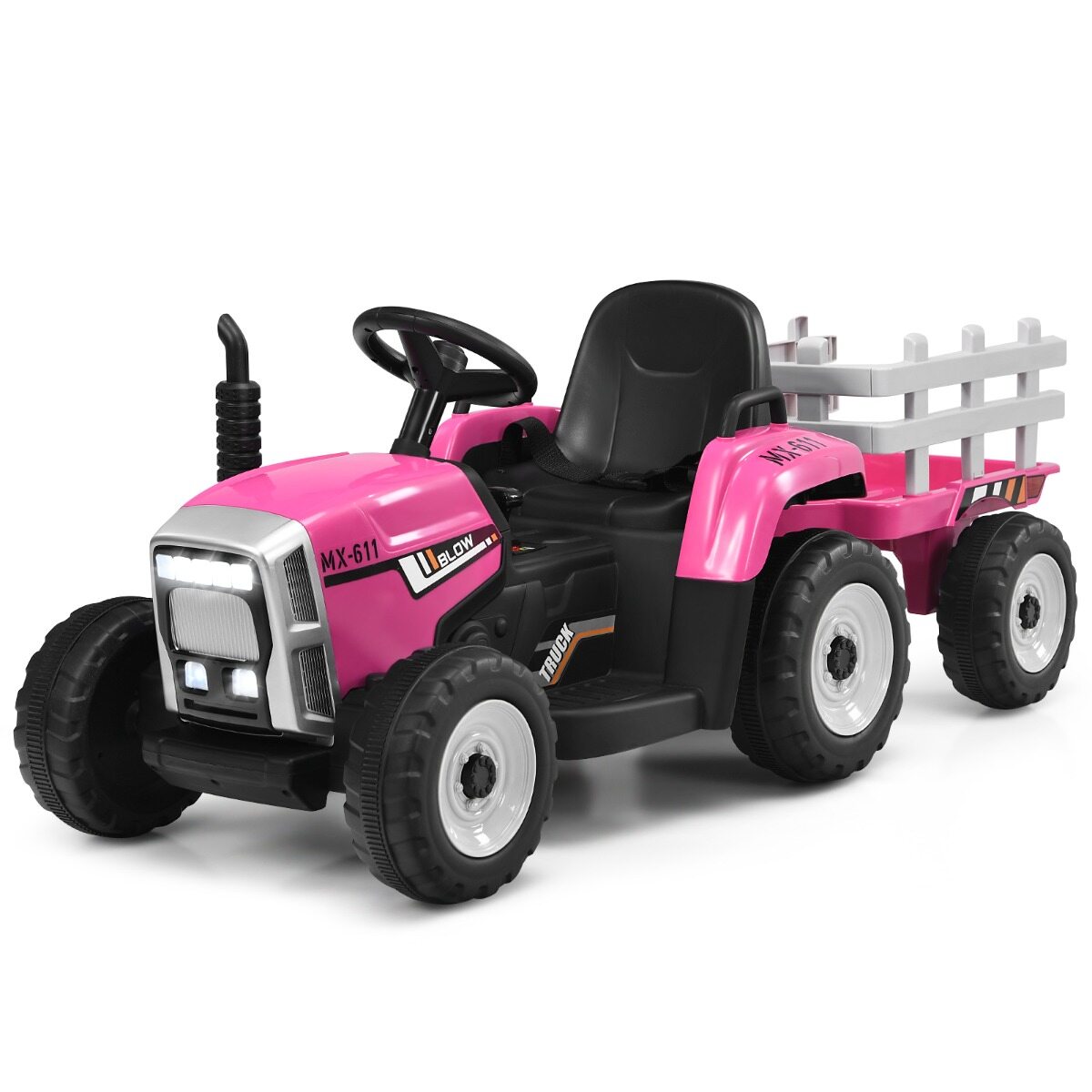 12 V laste traktor haagisega elektriline mänguauto 135 x 51 x 53 cm roosa