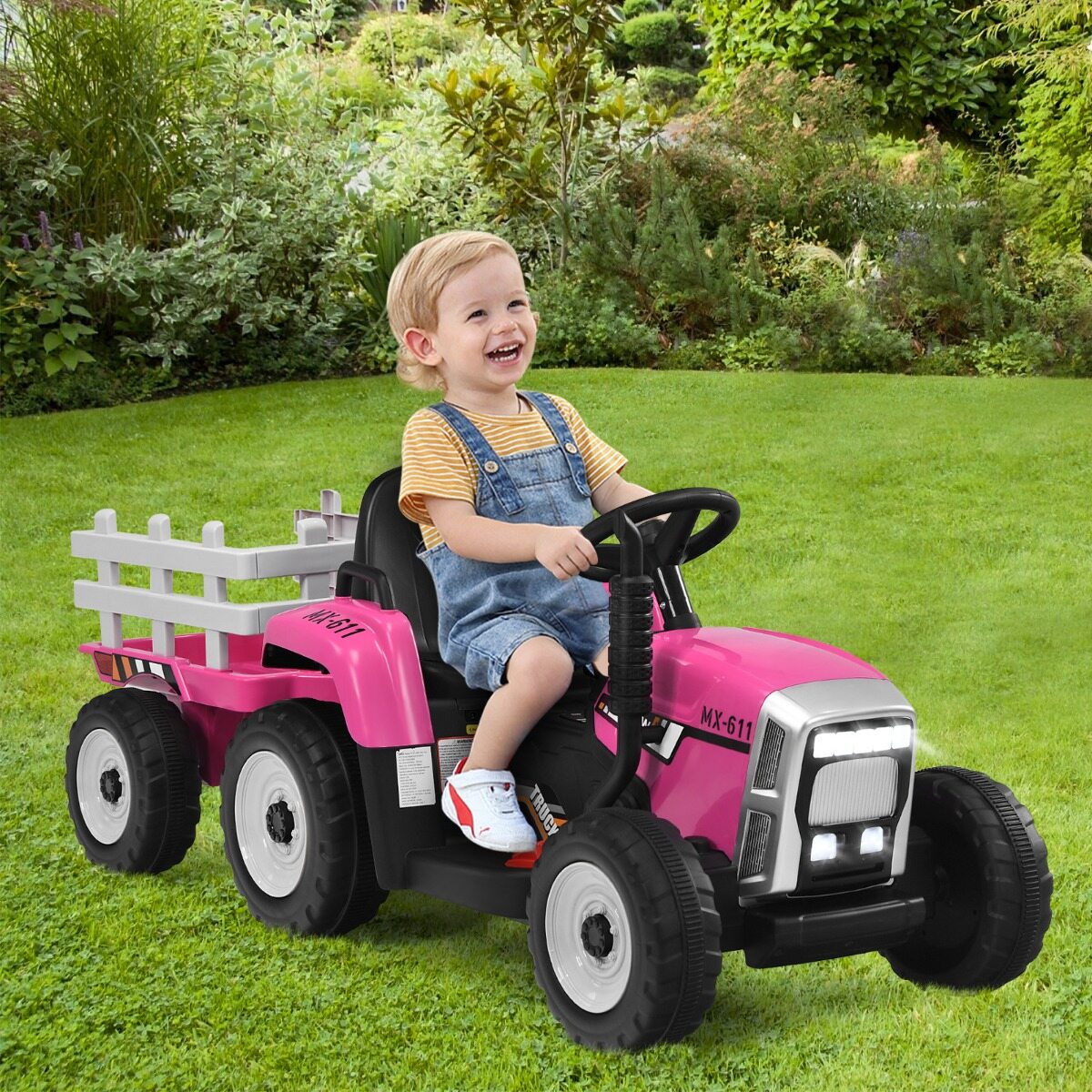 12 V laste traktor haagisega elektriline mänguauto 135 x 51 x 53 cm roosa