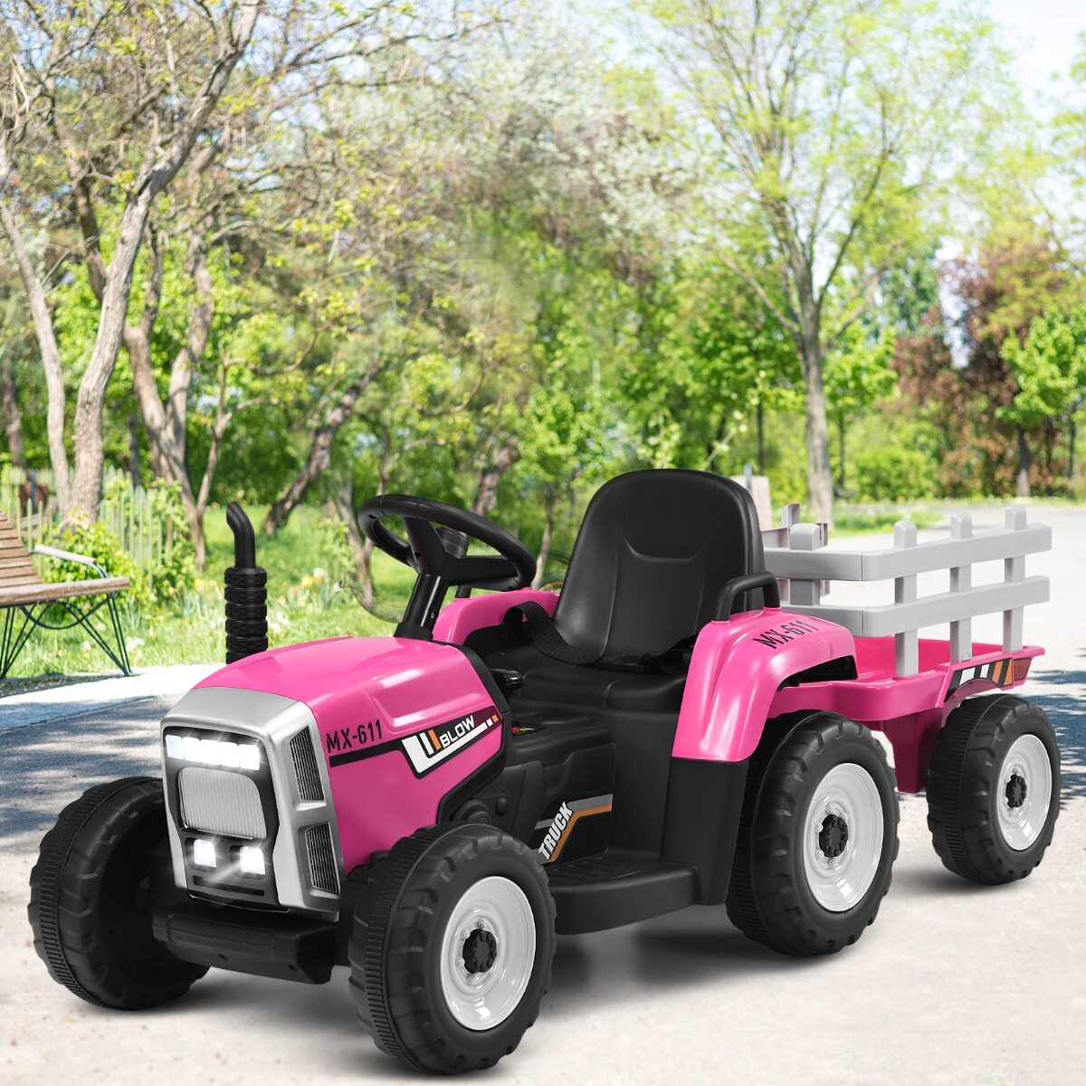 12 V laste traktor haagisega elektriline mänguauto 135 x 51 x 53 cm roosa
