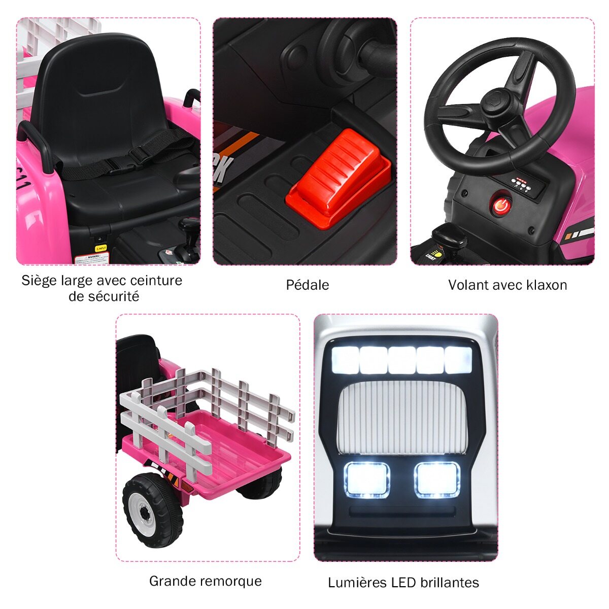12 V laste traktor haagisega elektriline mänguauto 135 x 51 x 53 cm roosa