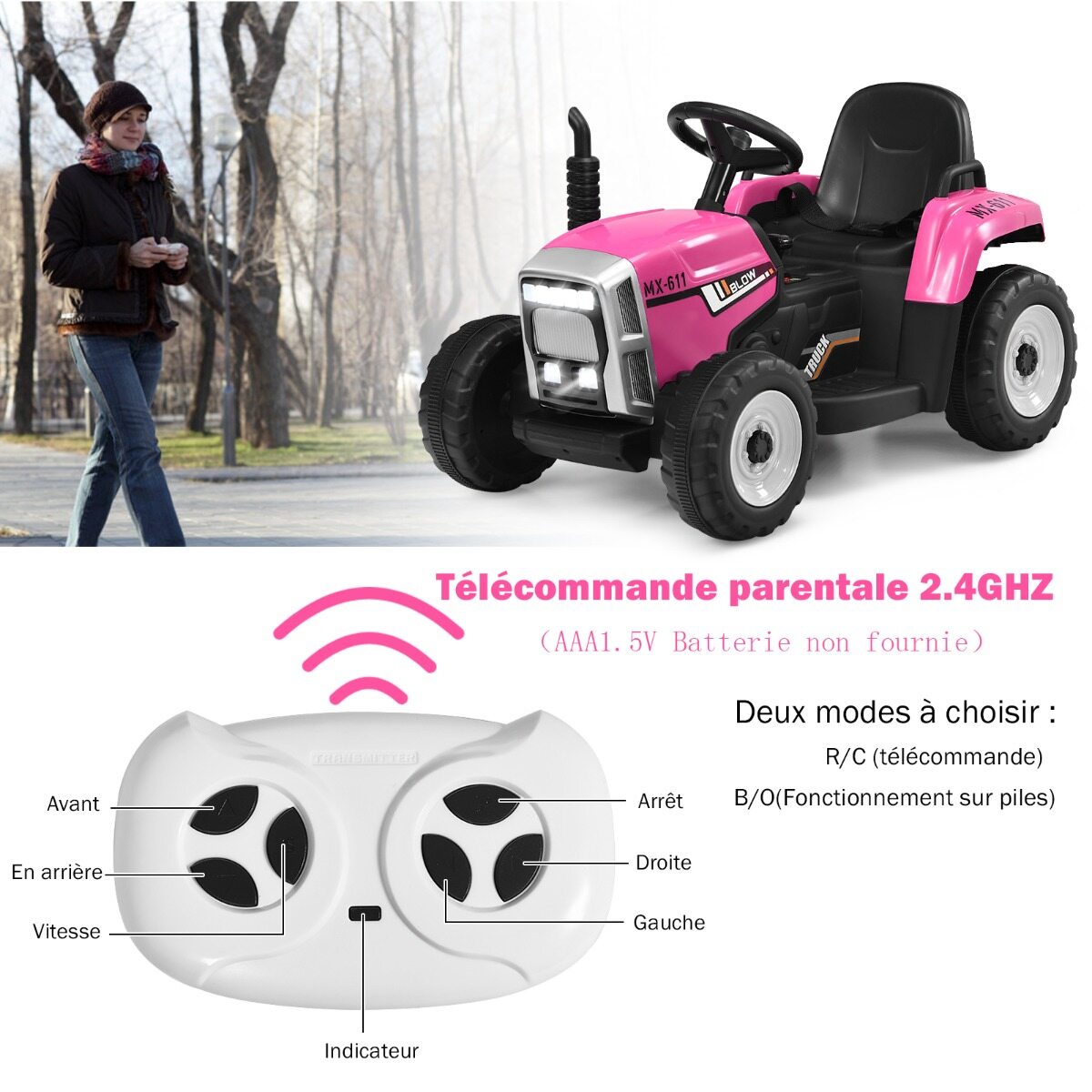 12 V laste traktor haagisega elektriline mänguauto 135 x 51 x 53 cm roosa