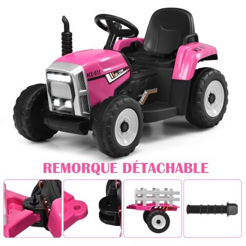 12 V laste traktor haagisega elektriline mänguauto 135 x 51 x 53 cm roosa