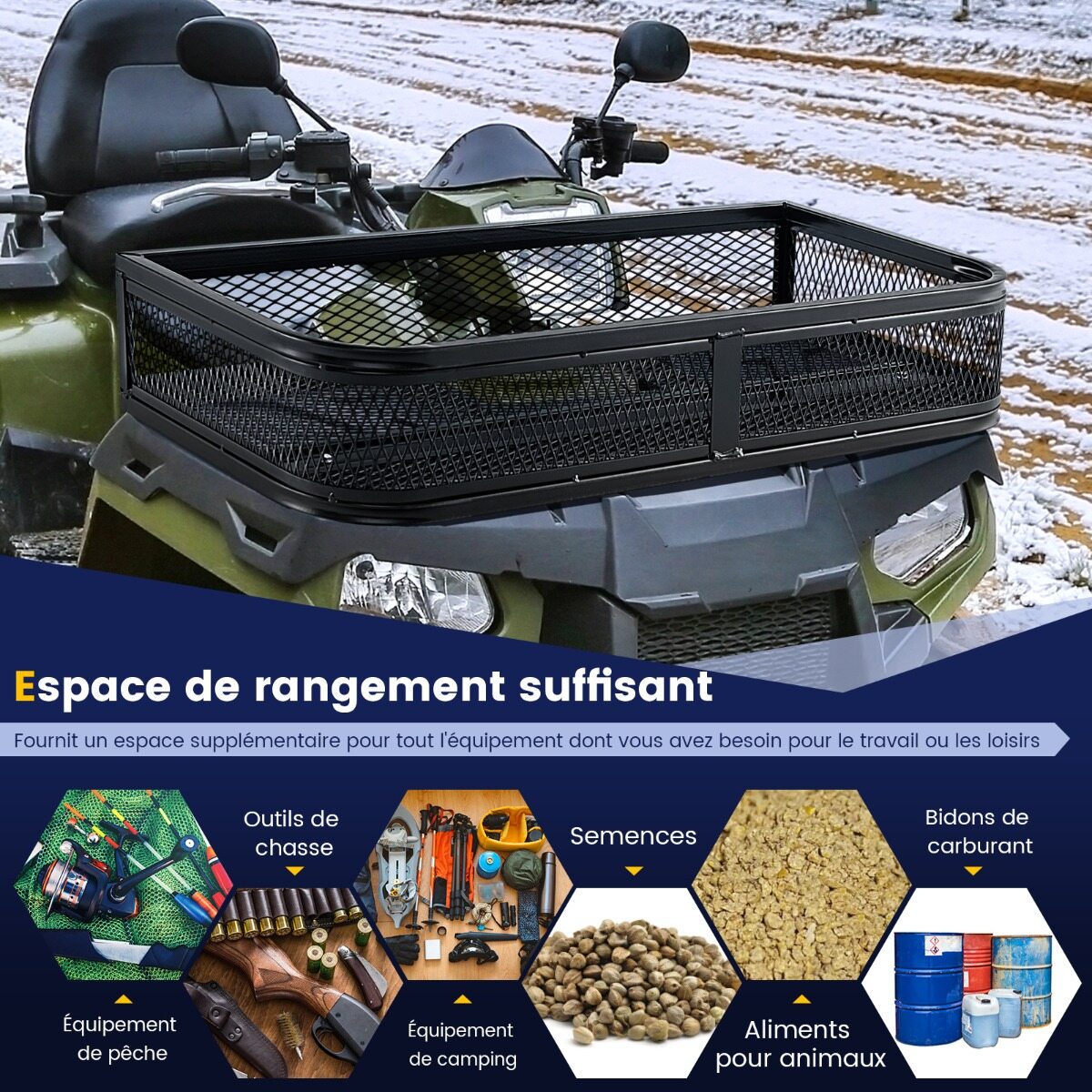 ATV eestlaetav korv, eesmine pagasikorv, pakiraami korv, hoiukorv 92 x 44 x 16,5 cm