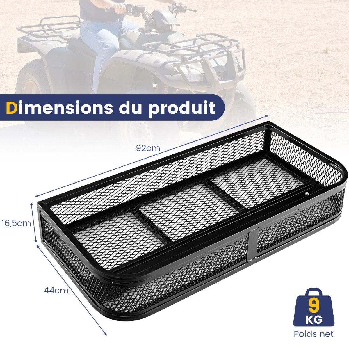 ATV eestlaetav korv, eesmine pagasikorv, pakiraami korv, hoiukorv 92 x 44 x 16,5 cm