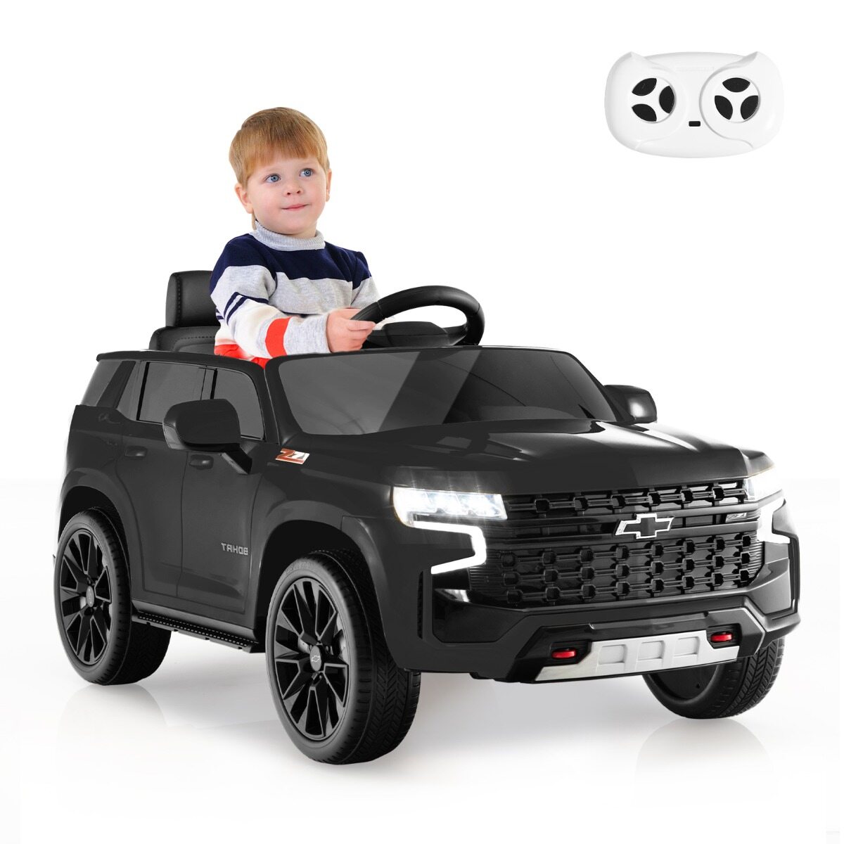 Laste Chevrolet elektriauto 2.4 G puldi ja vedrustuse ja tulede ja muusikaga, lasteauto must