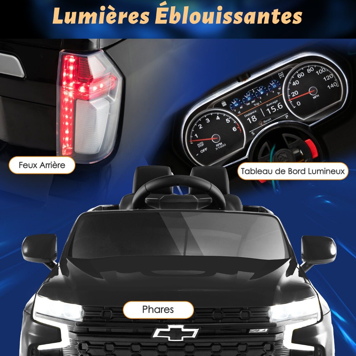 Laste Chevrolet elektriauto 2.4 G puldi ja vedrustuse ja tulede ja muusikaga, lasteauto must