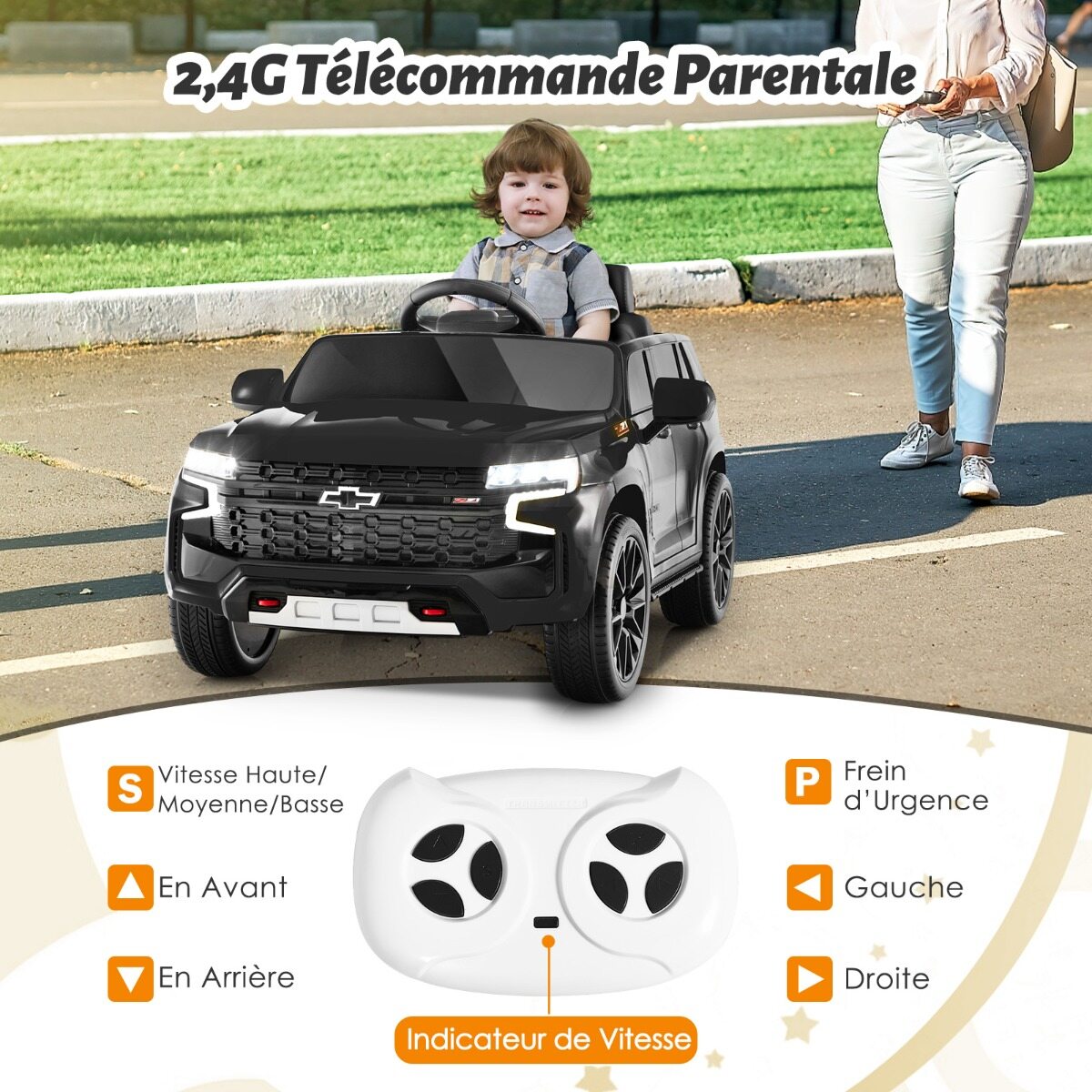 Laste Chevrolet elektriauto 2.4 G puldi ja vedrustuse ja tulede ja muusikaga, lasteauto must