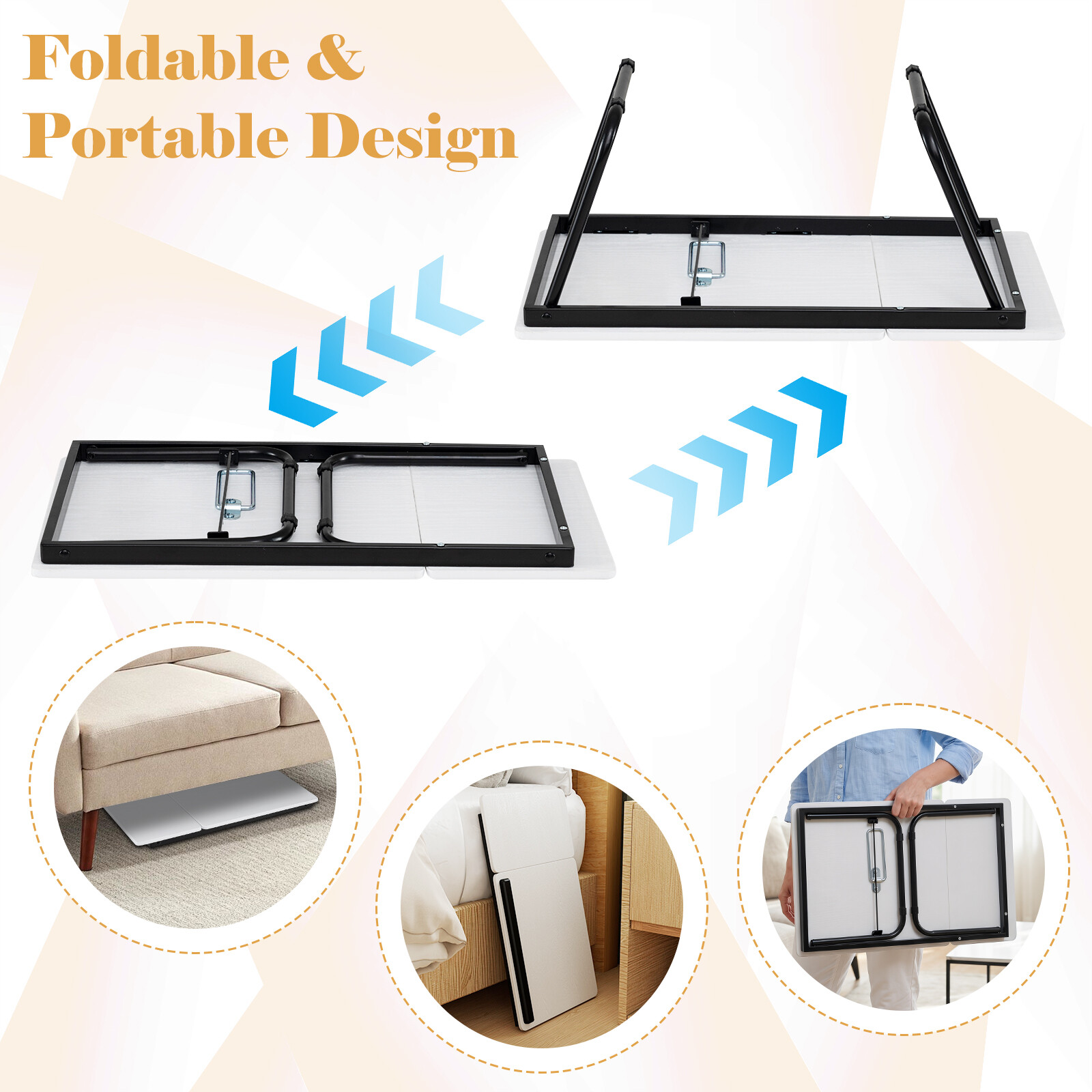 Kaasaskantav sülearvutilaud, kokkupandav arvutialus diivanile ja voodile, multifunktsionaalne sülearvutilaud, valge