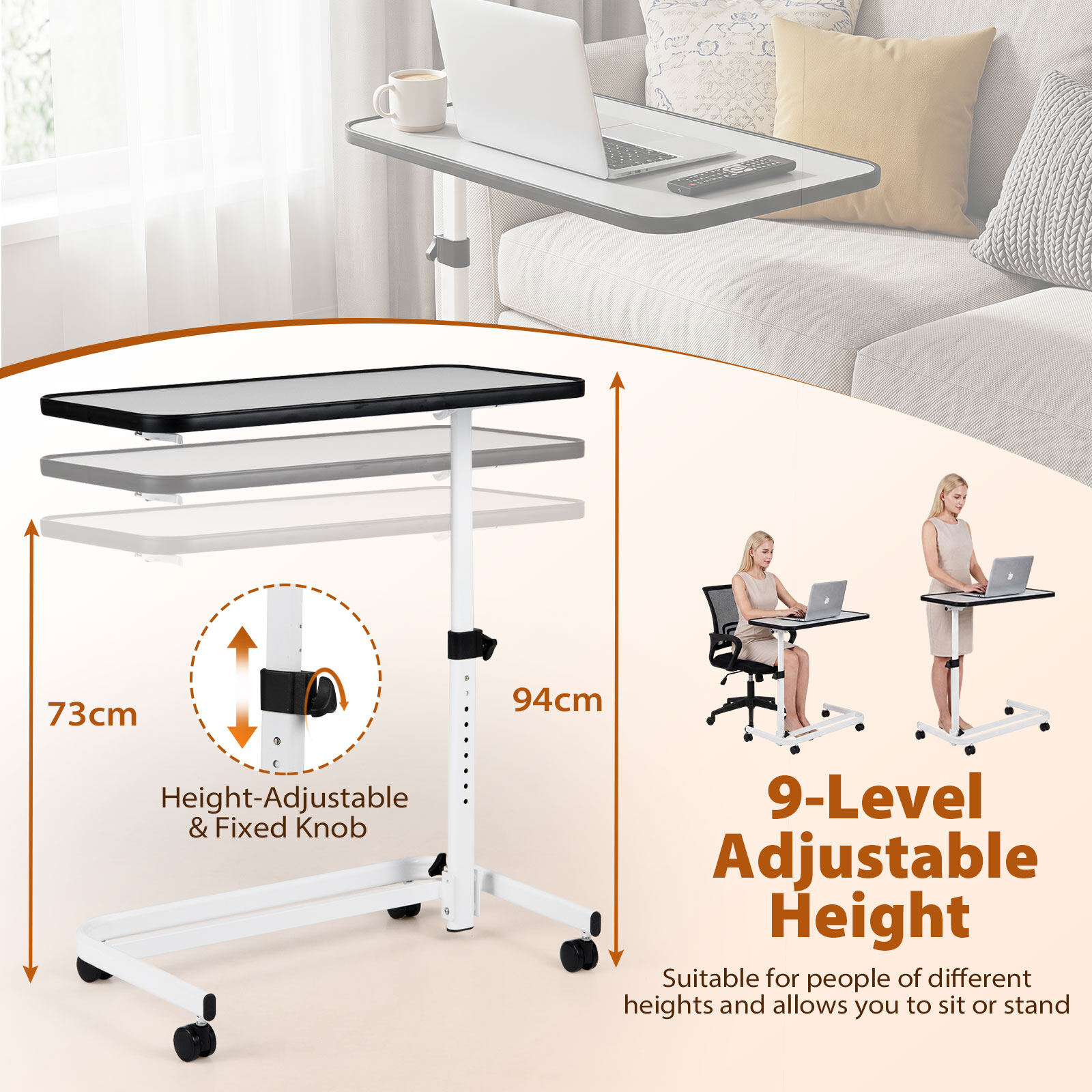 Voodilaud ratastel, lauaplaati saab mitme nurga alla kallutada; imetamislaud 80 x 39,2 x 73-93 cm