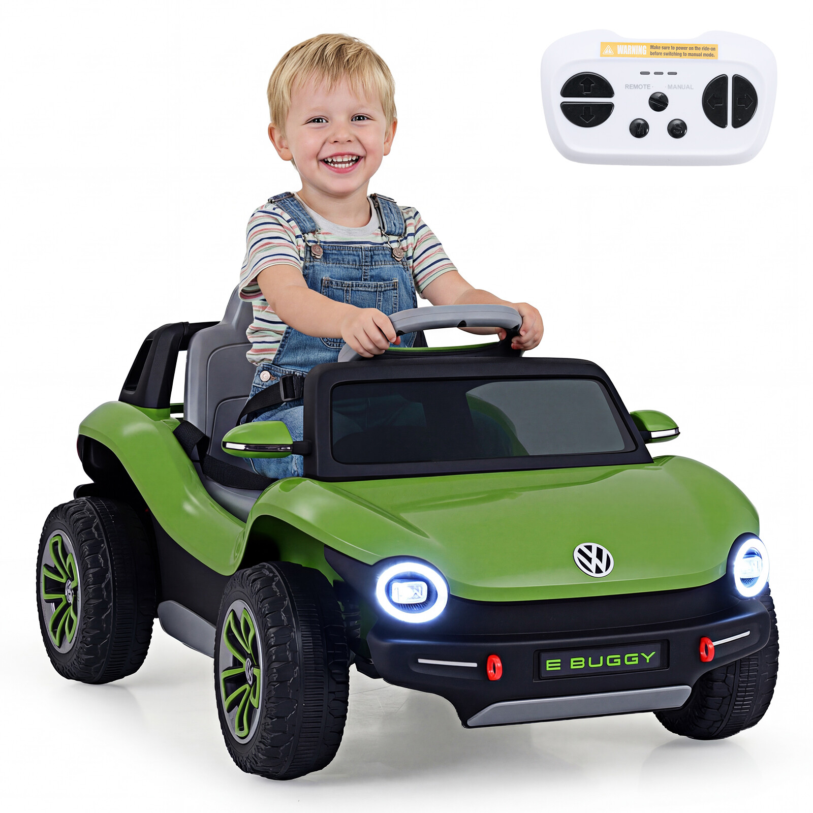 Litsentseeritud VW laste elektriauto 12 V 2,4 G puldiga LED muusikasalvesti 3+ aastat roheline