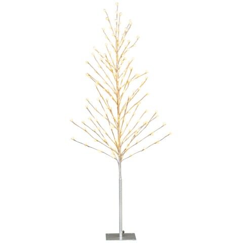 Kunstlik jõulupuu 168 sooja LED-tule ja metallvaiaga, 150 cm valgustatud kasepuu, hõbedane